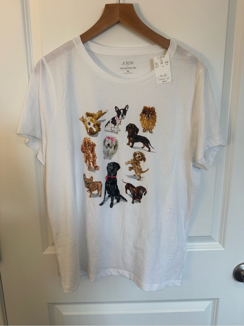 J. Crew White Cotton Tee with Multicolor Dog Artwork- collector’s tshirt